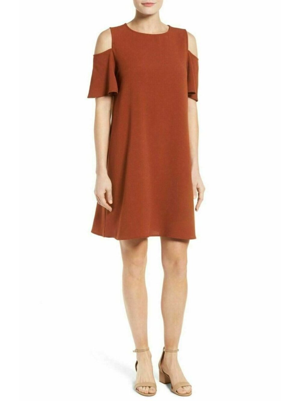 Bobeau Womens Crew Neck Cold Shoulder Shift Dress Size M